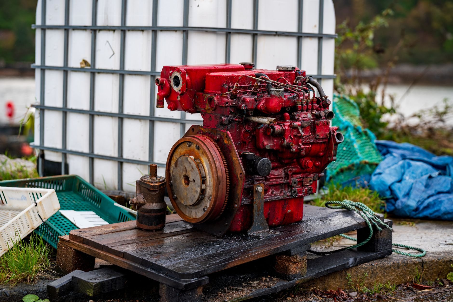 Diesel engine on a pallet — representative of the marine propulsion systems CYPAK services